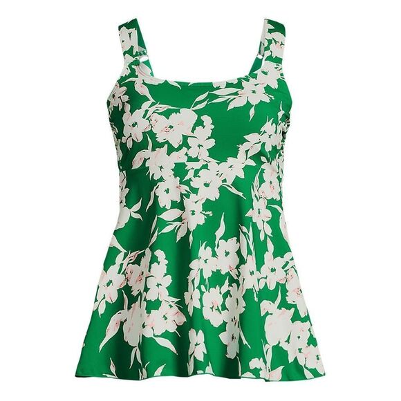 Land’s End Plus Regular flutter Tankini top green grass painted flower print Var - Picture 1 of 10